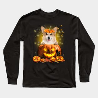 CorgiSpooky Halloween Pumpkin Dog Head Gift Long Sleeve T-Shirt